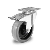 Roda giratória 125mm de diâmetro, rolamento de esferas, com travão - PA / Borracha