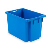 Caixa Encaixável 600x400x400mm de empilhamento rotativo - paredes de fundo e laterais fechadas que têm duas pegas