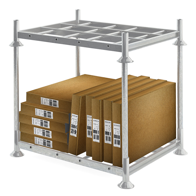 Embalagens para envíos empilhados em racks de armazenamento flexível